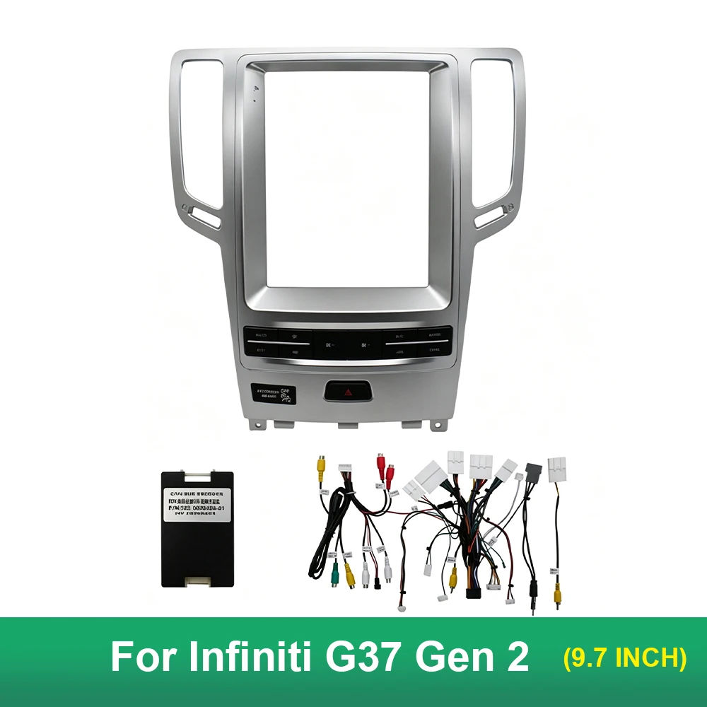 9.7 Inch Car Radio Fascia Frame For Infiniti G37 Gen 2 CD Silver Android Stereo Panel with Wiring Harness CANBUS