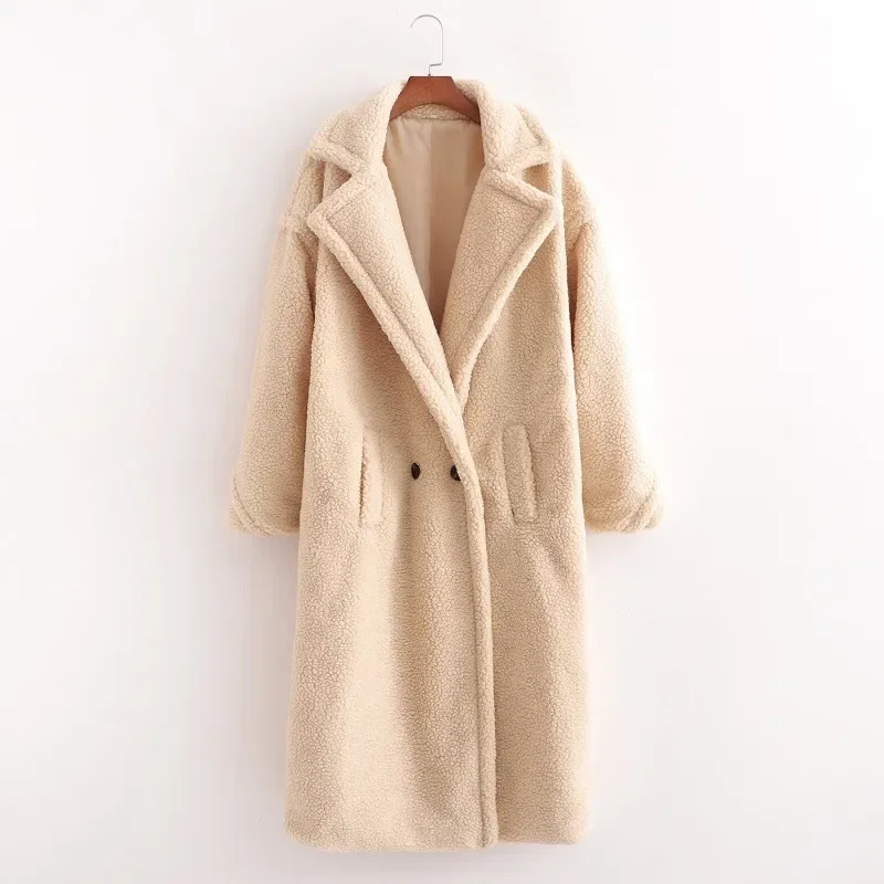 Winter New Loose Lamb Wool Coat Teddy Wool Large Polo Collar Medium Length Plush Coat Cotton Coat