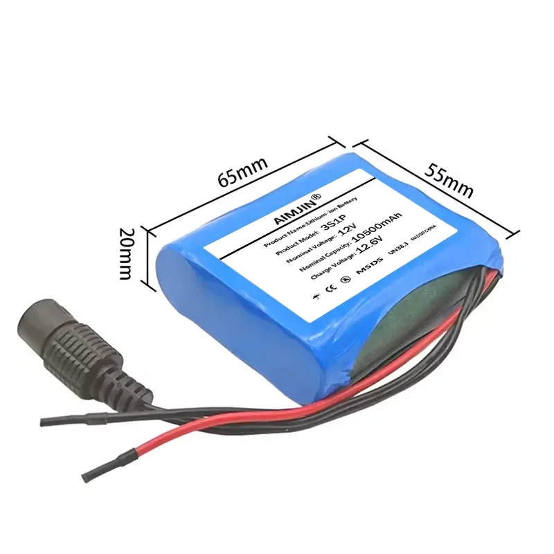 18650 3S1P 12V 10500mAh Lithium Ion Battery Pack with Protection Plate DC 12.6V Super Rechargeable Battery And Charger Set