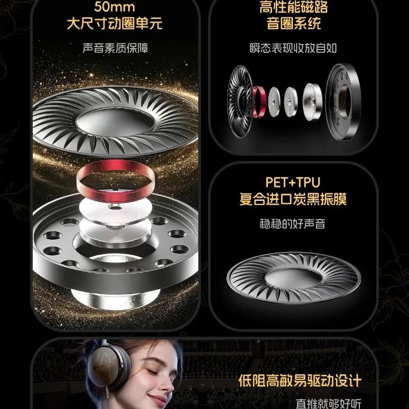 FiiO Snowsky Nature Over-Ear Headphones 50mm Dynamic Driver, Carbon Black Diaphragm 3.5mm HIFI Wired Headphones Gifts view 2