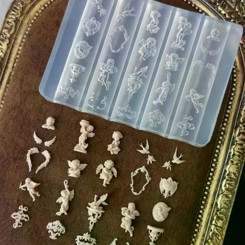 Angel Clock 3D Silicone Nail Mold Heart Lock Nails Templates DIY Nail Art Decorations Stamping Plates Manicure Design Tools