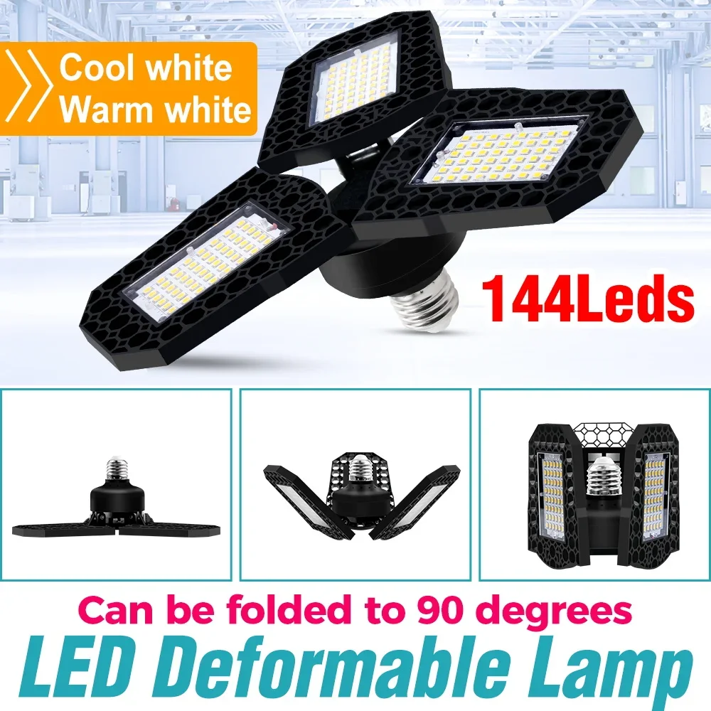 

126LEDs Garage Lamp Ceiling Light Bulbs E26/E27 High Bay Lamps Fan Blade Shed Lights UFO 3Adjustable Panels Deformable 220V/110V