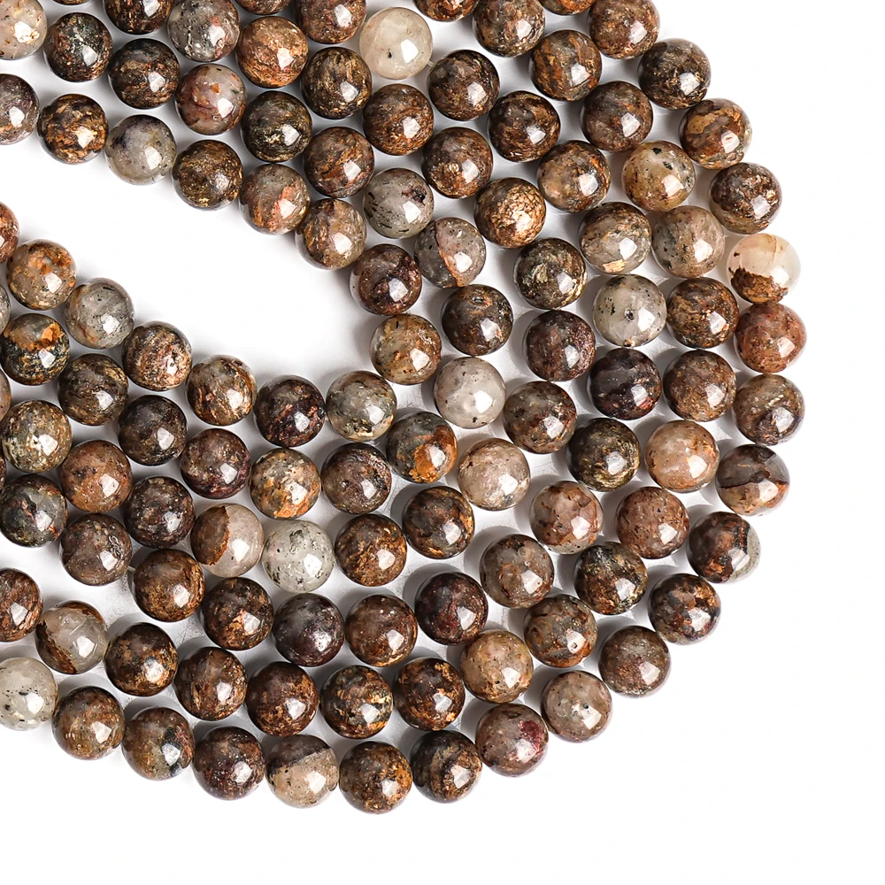 1 Strand Natural Brown Gold Leaf Jasper Beads Strands Gemstone Round Loose Beads For Jewelry Making Gifts /6/8/10