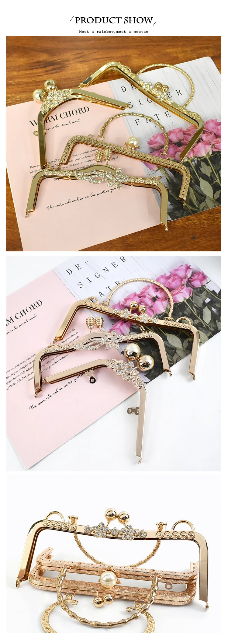 1Pc Deepeel Retro Square Embossed Bag Handles Metal Handmade Sewing Brackets Kiss Clasp Handbag Purse Frame Handle Accessories