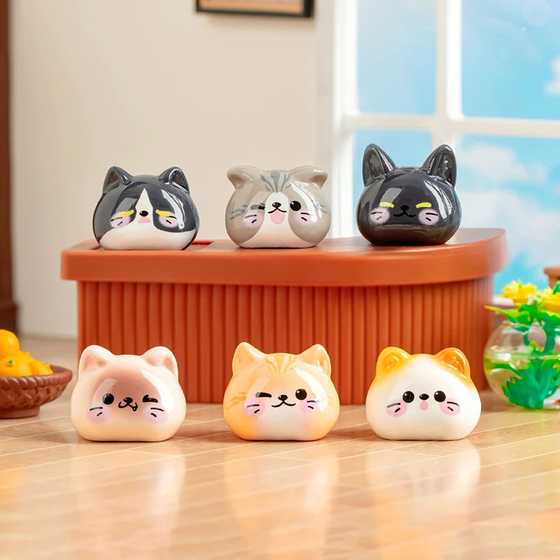 2Pcs Cute Cartoon Cat Head Animals Small Ornaments Miniature Figurines Creative Kawaii DIY Home Decorations Accessories Gifts