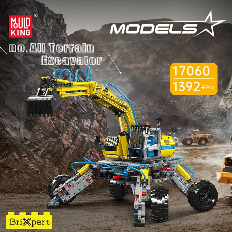 MOULD KING 17060 Technical Pneumatic All-Terrain Excavator Truck Building Block Excavator Car Bricks Toys For Kids Gifts