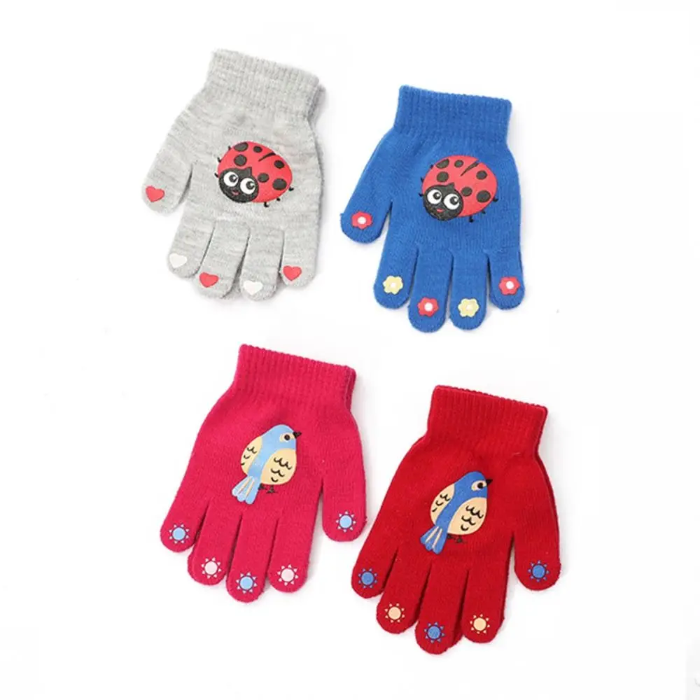 Cartoon Verdicken Kinder Gestrickte Handschuhe Winddicht Tier Druck Muster Volle Finger Guantes Warme Warme Fäustlinge Kinder