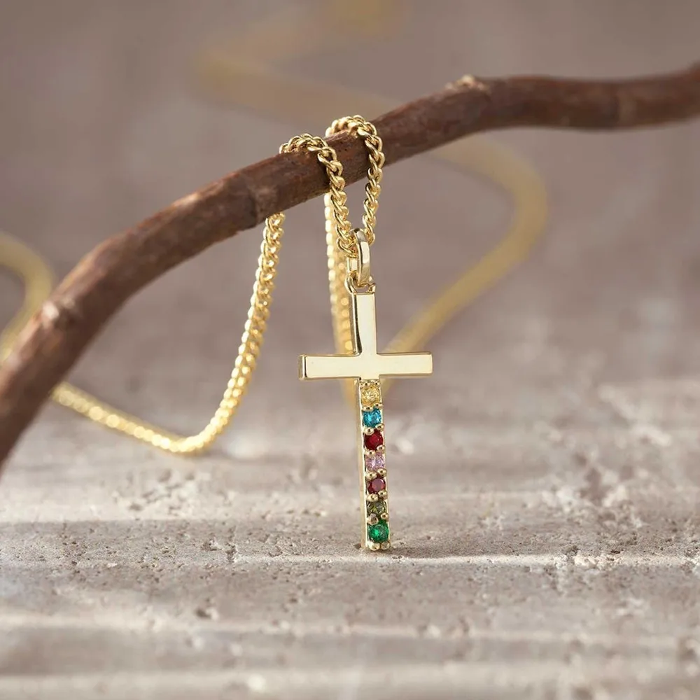 

Персонализированное ожерелье с камнем на заказ, цепочка из нержавеющей стали, винтажное ожерелье с крестом, лучший друг, Рождественский подарок