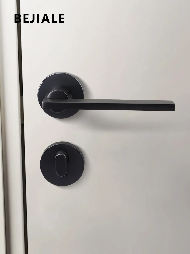 Silent Split Lock Indoor Room Wooden Door Handle Home Bedroom Zinc Alloy Solid Black Modern Anti-theft Door Lock