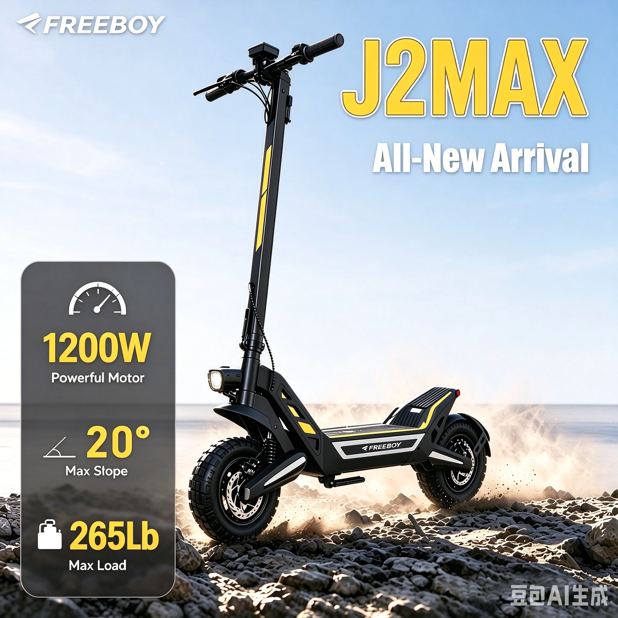 FREEBOY J2max Electric Scooter for Adults 1200W Powerful Rear Motor 34 MPH Fast Speed 48V 18.2Ah Battery Up to 31 Miles Range 11 Inch Inflatable Off-Road Tires Foldable E-Scooter Dual Disc Brakes Front Rear Shock Absorption LED Display