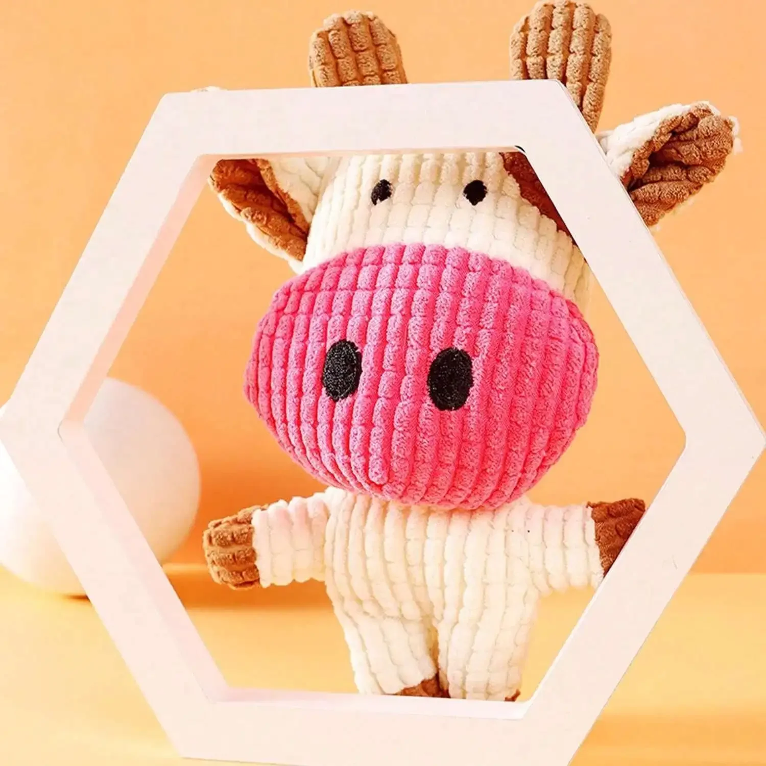Cute Small Cow Corduroy Plush Dog Toy Squeaky Bite‑Resistant Chew Toy Animal‑theme Stress Relief Interactive Play Small Medium