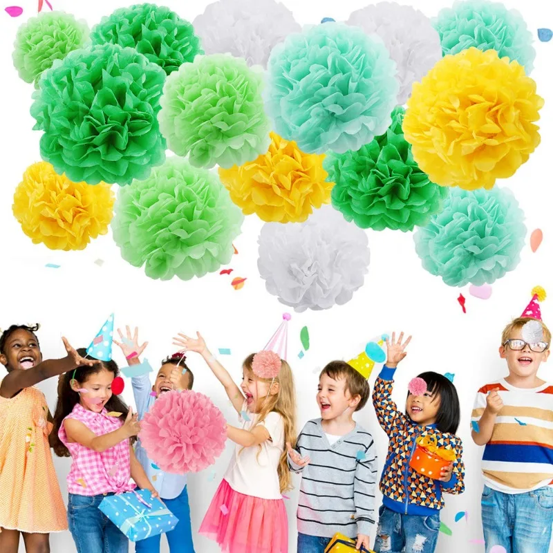 New 10pcs/set 8Inch (20cm)  Blue Wedding Decorations Tissue Paper Pom Poms Balls Mint Green Flowers Paper Flowers Wedding