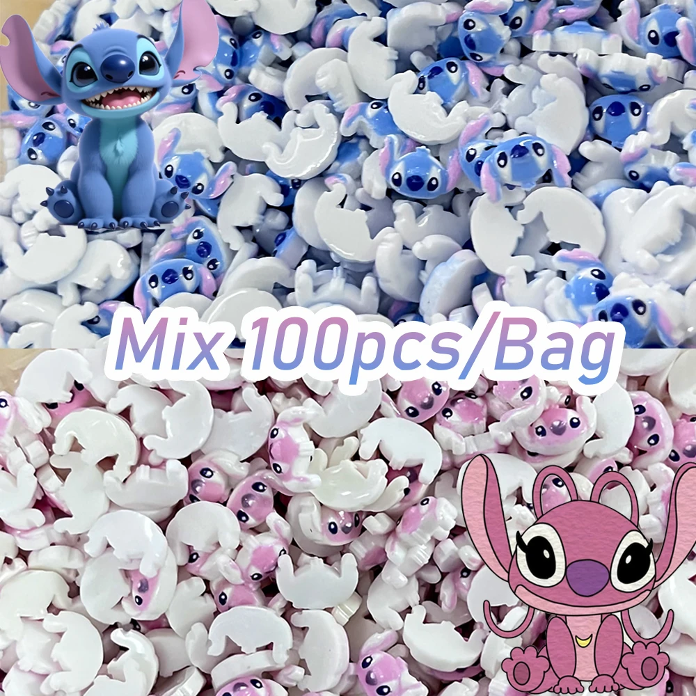 100pcs/Bag Cute Big Eared Monster Nail Charms Kawaii Flat-back Blue Stitch&Pink Angel Nail Parts DIY Manicure Accessories Crafts