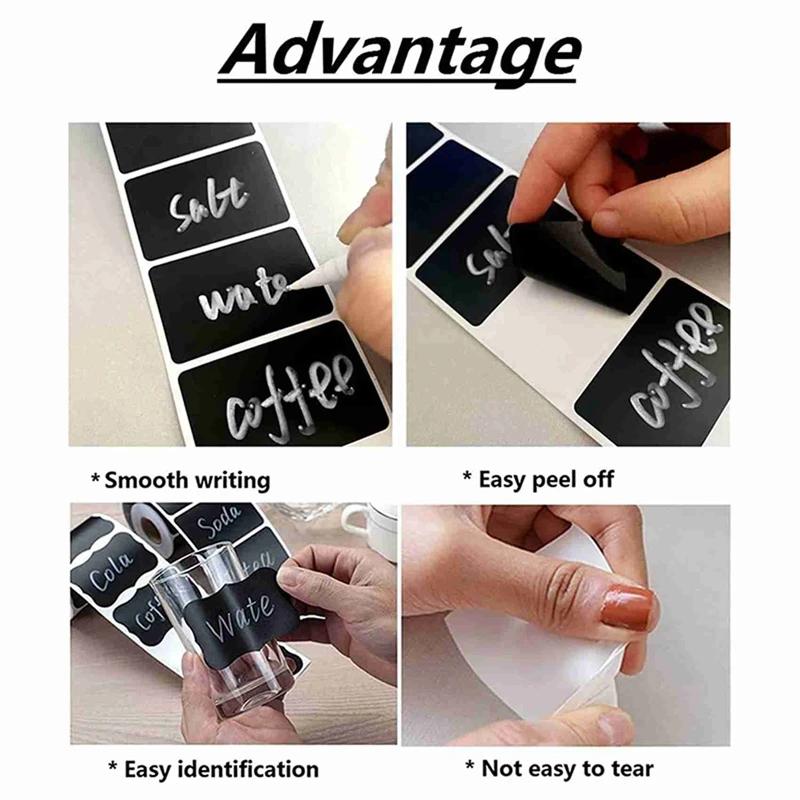 Wavy Shape Chalkboard Labels ,Erasable Reusable Rectangle Blackboard Stickers With 2 Liquid Chalk Pen,300 Pieces