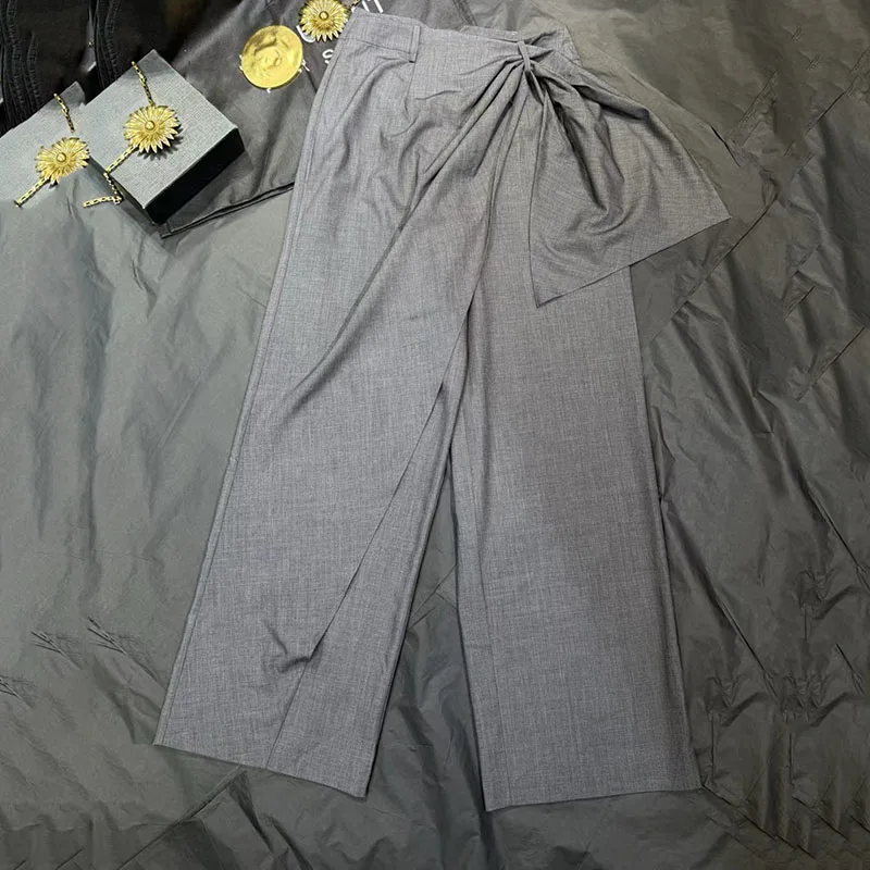 Women's Bow-Detail Pants, Wool-Blend Wide-Leg Pants, Casual and Versatile High-Quality Straight-Leg Pants, 2026, New Arrival, view 6