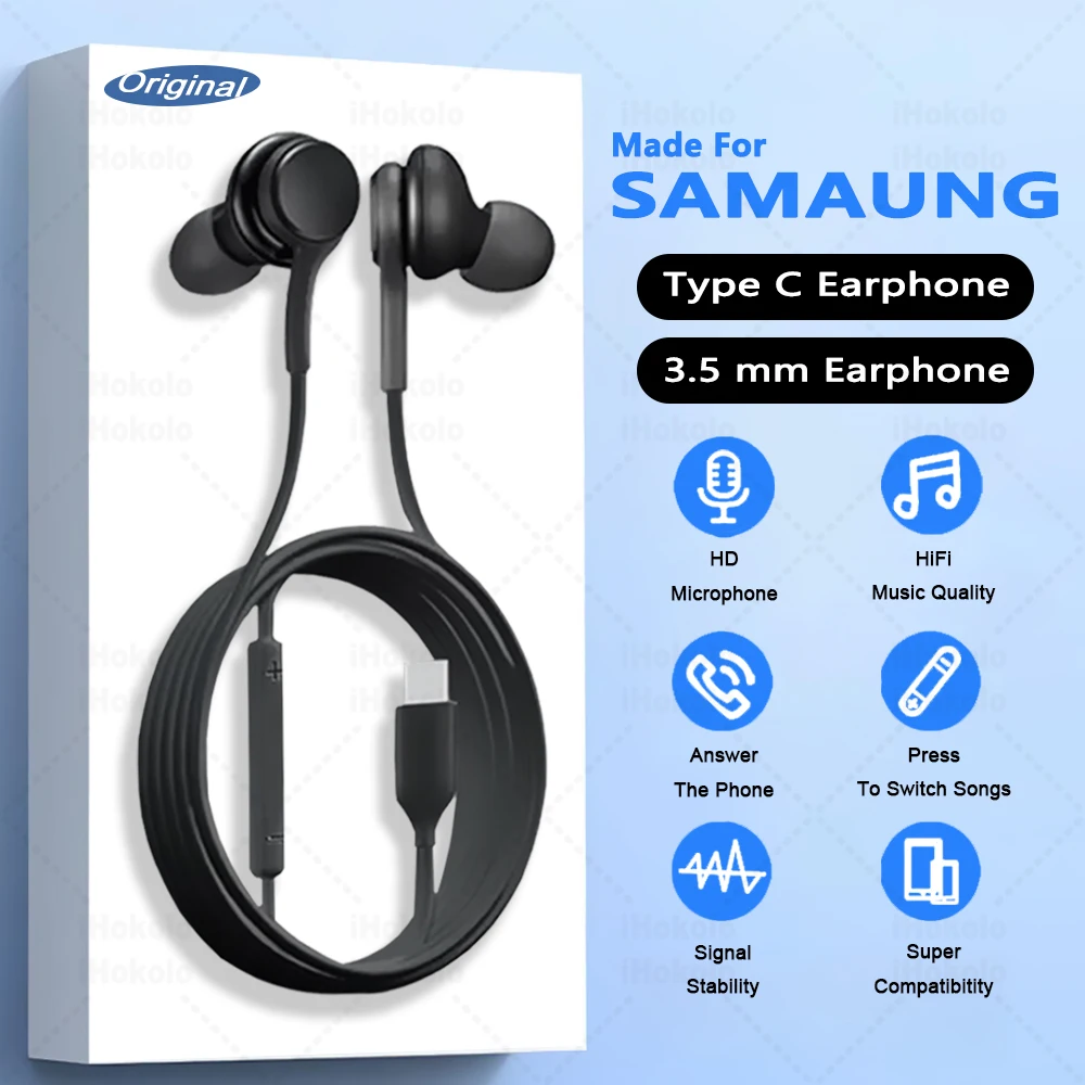

Original Wired Earphone For Samsung Galaxy S25 S24 S23 Ultra Plus Type C 3.5mm Earbud Headphones for AKG A54 A53 A52 Accessories