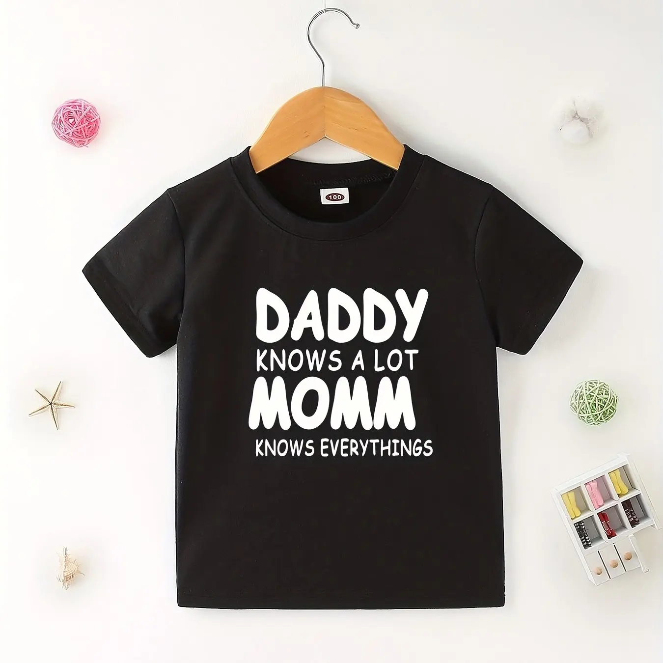 Kids T-Shirt Daddy Knows A Lot Mom Knows Everything Graphic Design Soft Cotton Tee for Boys and Girls Comfortable Casual Wear