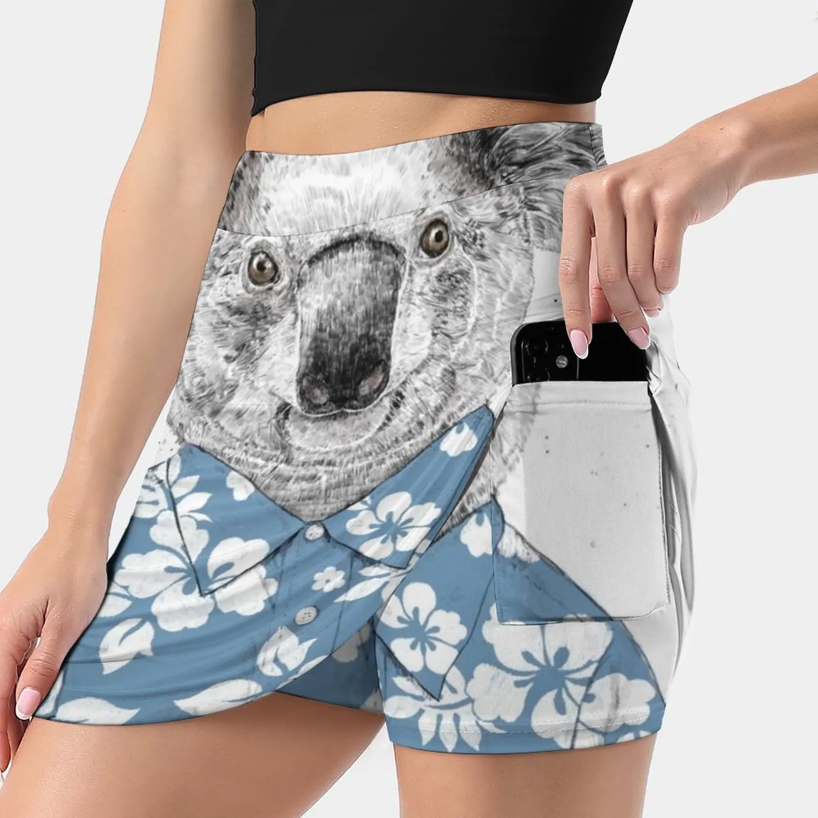 Summer Koala ( Blue ) Women's skirt With Hide Pocket Tennis Skirt Golf Skirts Badminton Skirts Running skirts Koala Bear Animal