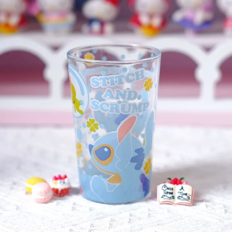 Disney Cartoon Pooh Stitch Mickey Minnie glass cute couple bestie cup breakfast milk juice cup cold drink water cup