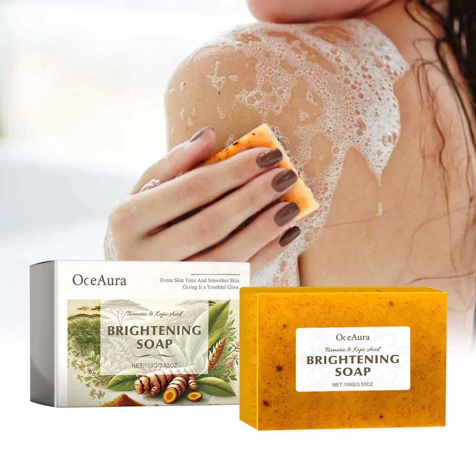 OCEAURA Turmeric Kojic Acid Brightening Soap Brightening Shower Soap Nourishing Shower Soap Exfoliating and Moisturizing