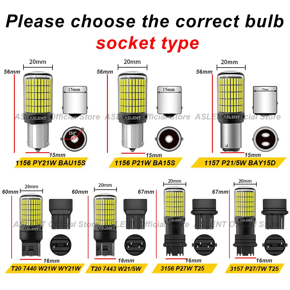 2X 7440 W21W WY21W W21/5W PY21W P21/5W Ba15s BAU15S 3157 T25 Car LED Bulbs Turn Signal Light 150SMD Brake Reverse Parking Lamps