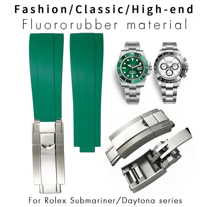 HAODEE FKM Fluorine Rubber Short Buckle Watchband 20mm Fit for Rolex Daytona Yacht Master Submariner OYSTERFLEX Small Wrist