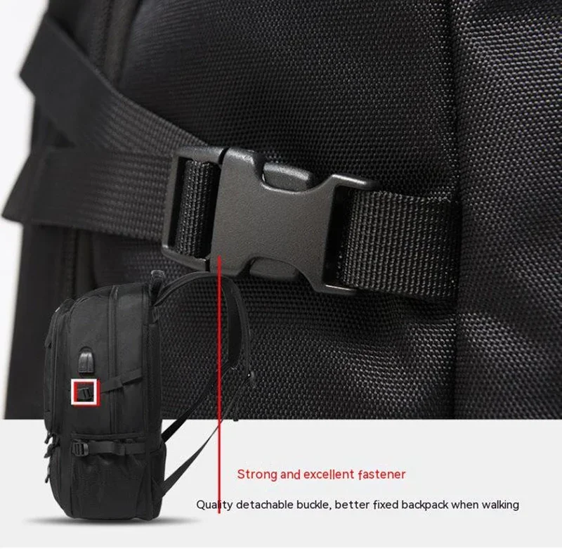 50L Großer Reiserucksack für Herren mit Separatem Schuhfach, Business-Tasche, Outdoor-Sport, Wasserdichter Schwarzer Aufbewahrungsrucksack – Detail 14