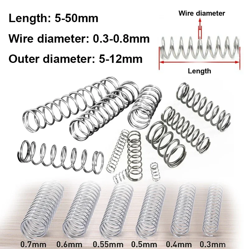 10pcs Wire Diameter 0.3  0.4  0.5  0.6  0.7  0.8mm Stainless Steel Micro Small Compression Spring OD