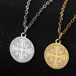 Dawapara Vintage Jerusalem Cross Charm Necklace for Women Stainless Steel Amulet Christian Catholic Religious Jewelry