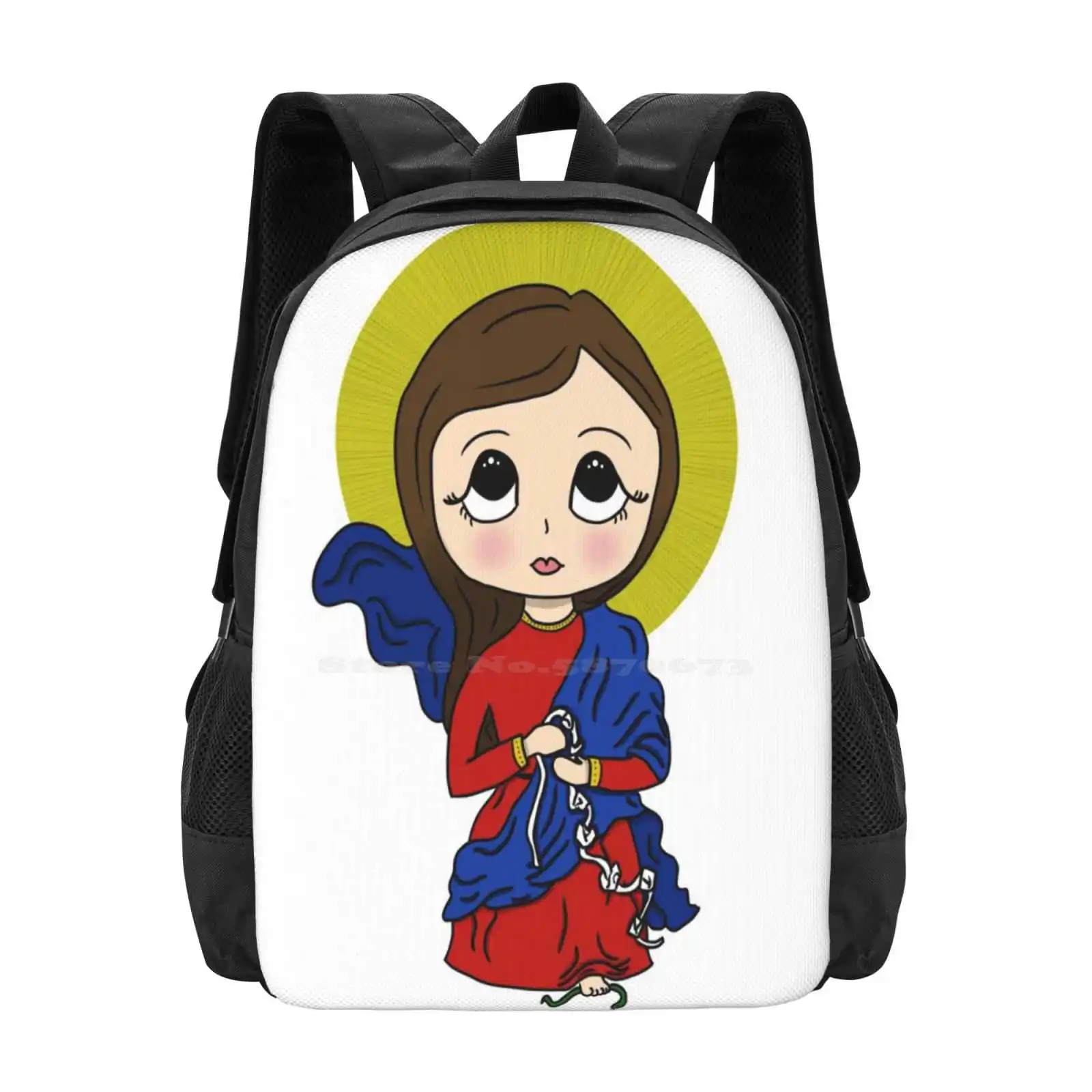 Mother Mary, Undoer Of Knots : Cute Anime Chibi Of The Catholic Saint Hot Sale Schoolbag Backpack Fashion Bags Our Lady Holy