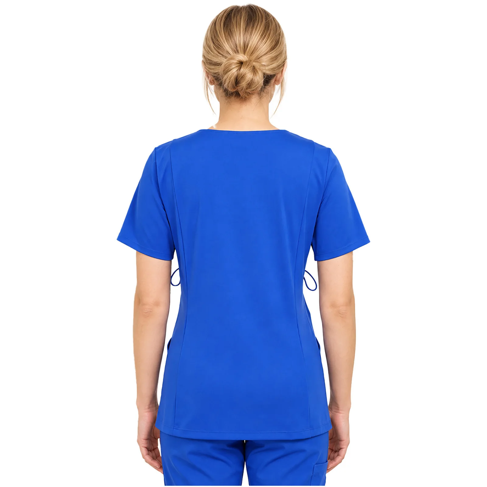 Medical Uniform Pregnant Women Scrub Tops Short Sleeve Half Zipper Drawstring Waist Maternity T-shirt with Pockets Hospital Work