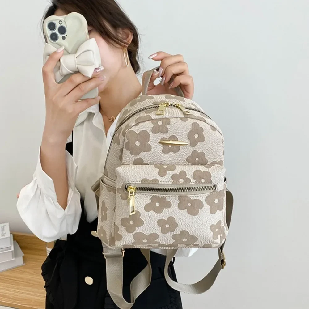 Mini mochila com estampa floral para mulheres, mochilas pequenas puras, bolsa escolar de lona para meninas, mochila de ombro portátil, nova moda