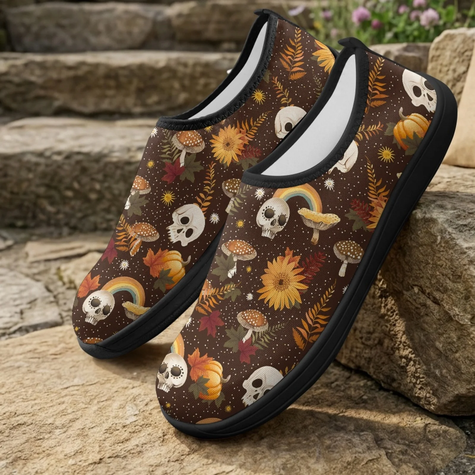 PENSTROLL Funky Skull Garden Mens Walking Shoes Low Top Flat Shoes for Adult Wide Toe Box Hiking Barefoot Shoes 2026 Collection