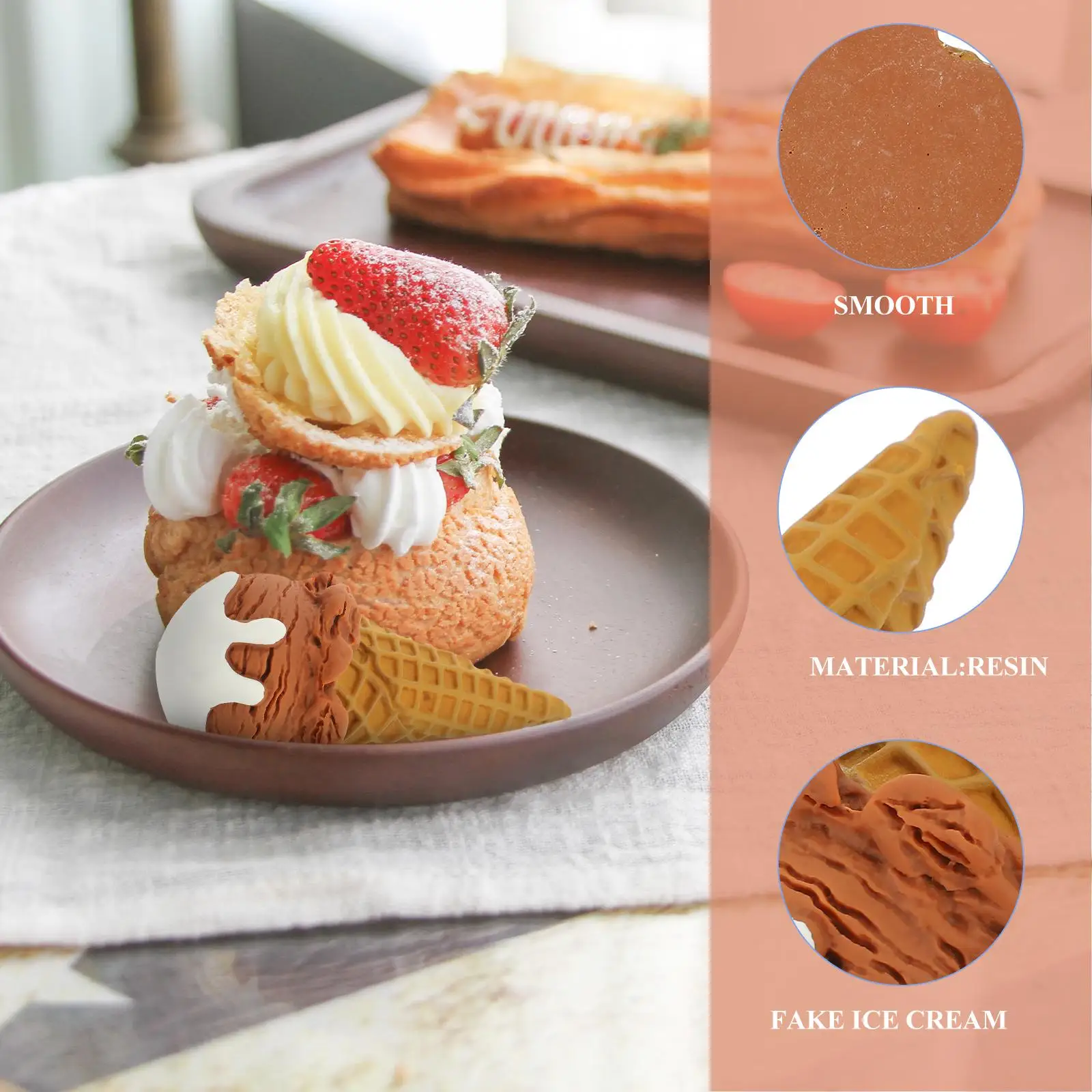 2 Pcs Simulated Ice Cream Mold Simulation Modeling Figurine Artificial Prop Fake Toy Dessert Display Models Resin