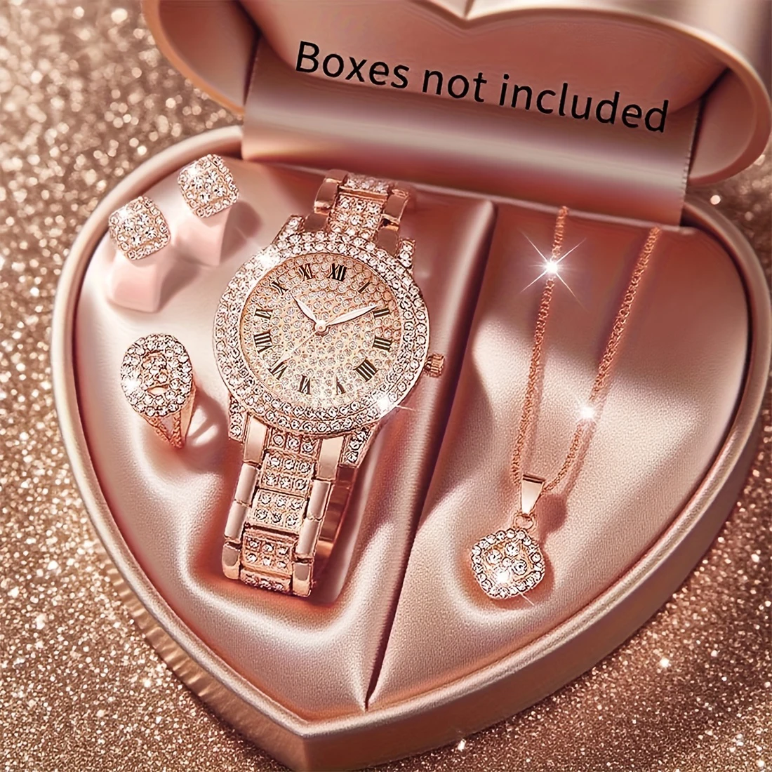 5 قطع ساعة كوارتز نسائية فاخرة ومجموعة مجوهرات حركة كوارتز، ساعة نسائية أنيقة للنساء، هدايا العيد للنساء