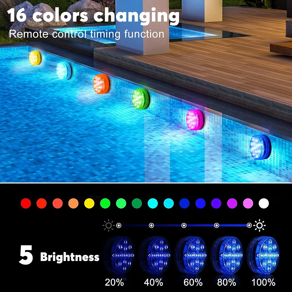 10Led Swimming Pool Light RGB Dive Fish Light Remote Control 16 Color LED Underwater Lamp with Suction Cups for Vase Aquarium