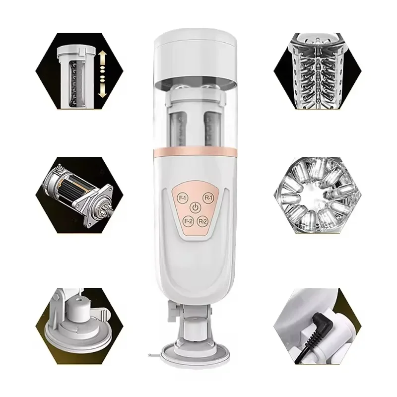 Automatic Men Masturbator Piston Telescopic Masturbation Cup 10 Frequency 5 Speed Modes Male Adult Sex Toys with Adjustable Base