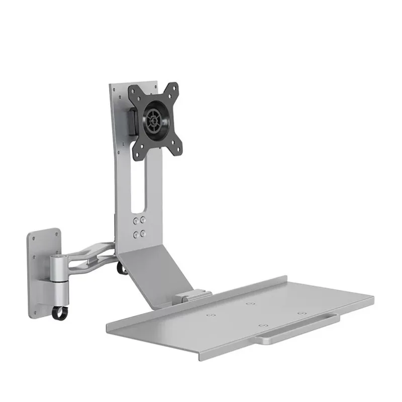 Aluminum Articulating Monitor Arm, Industrial Rack Mount Stand with Keyboard Shelf, Wall Mount Foldable VESA Display Bracket