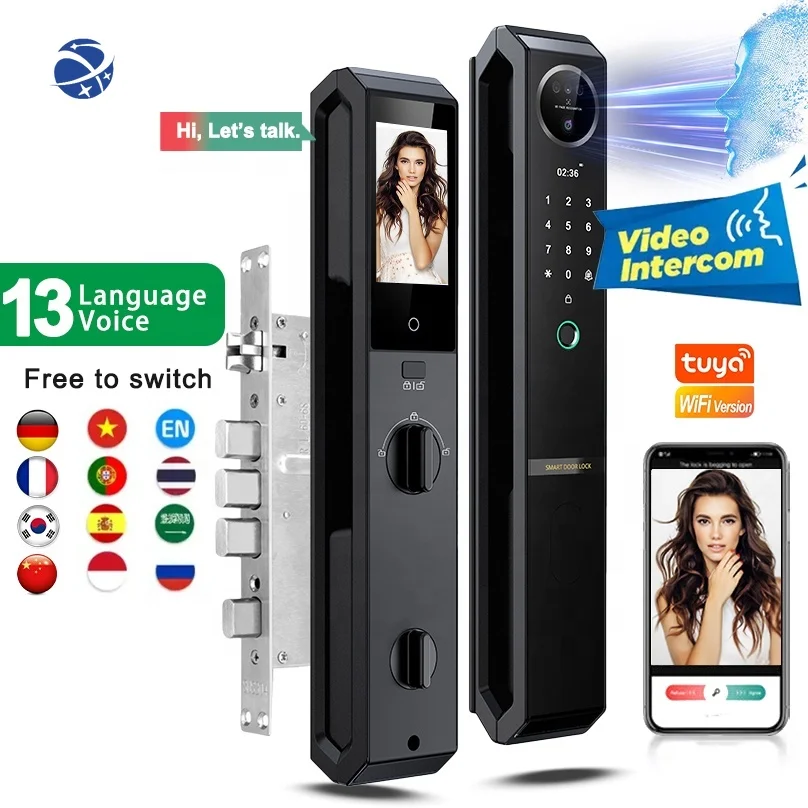 Outdoor Tuya 3D Face Recognition Digital Lock for Home Keyless Video Intercom Waterproof Smart Door Lock With Fingerprint