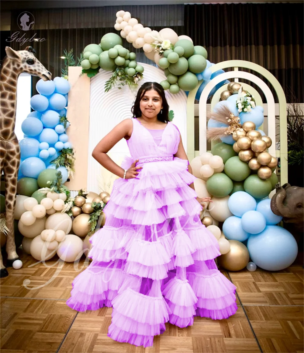Flower Girl Dress Puffy Layered Elegant Suitable For First Communion Weddings Birthdays Formal Events Banquets Performances