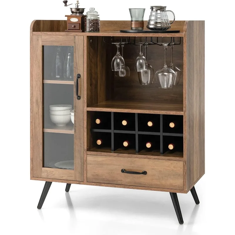 

Giantex Bar Cabinet with Wine Rack, Coffee Bar Buffet Cabinet with Storage, Drawer, Glass Holder, Cupboard Wood Sideboard for