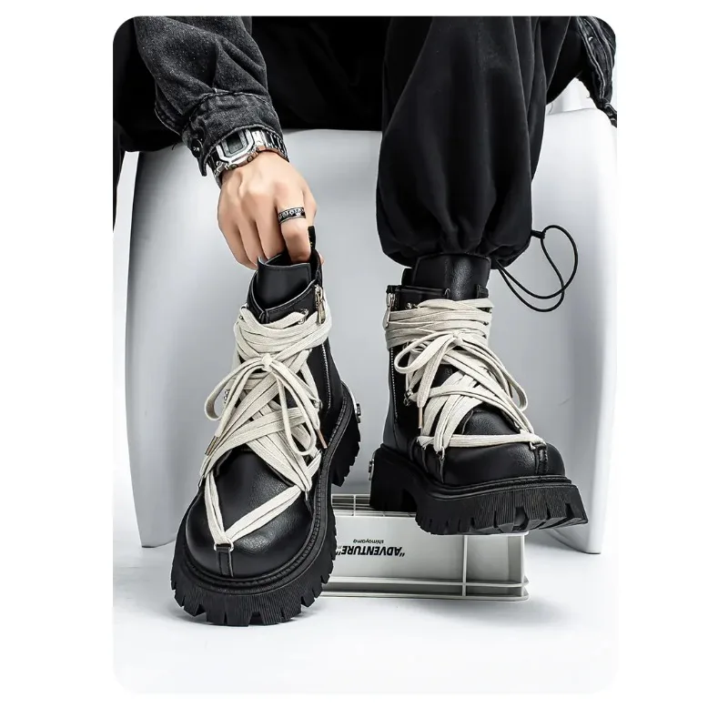 Męskie botki na platformie, modne, z personalizowanym paskiem, markowe buty wysokiej jakości, motocyklowe, codzienne, outdoorowe, zapinane na zamek.