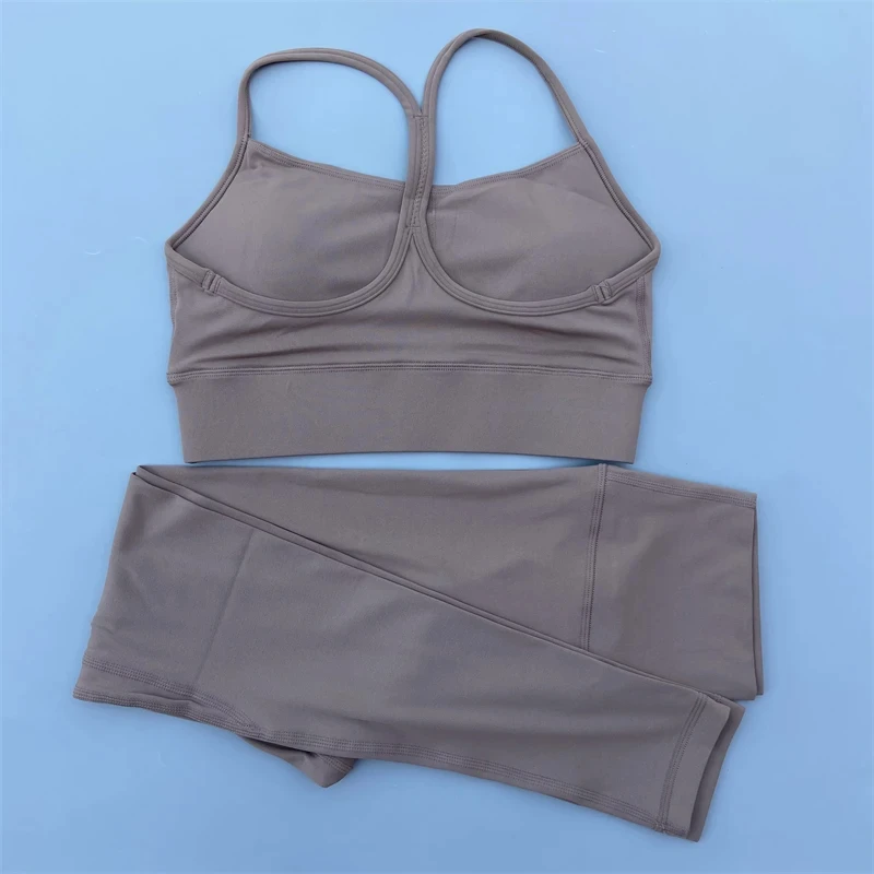 Solid Color Gym Yoga Set Women Yoga Set 2 Piece Workout Tracksuit Fitness Suit High Waist Legging Y Shape Sports Bra Athletic
