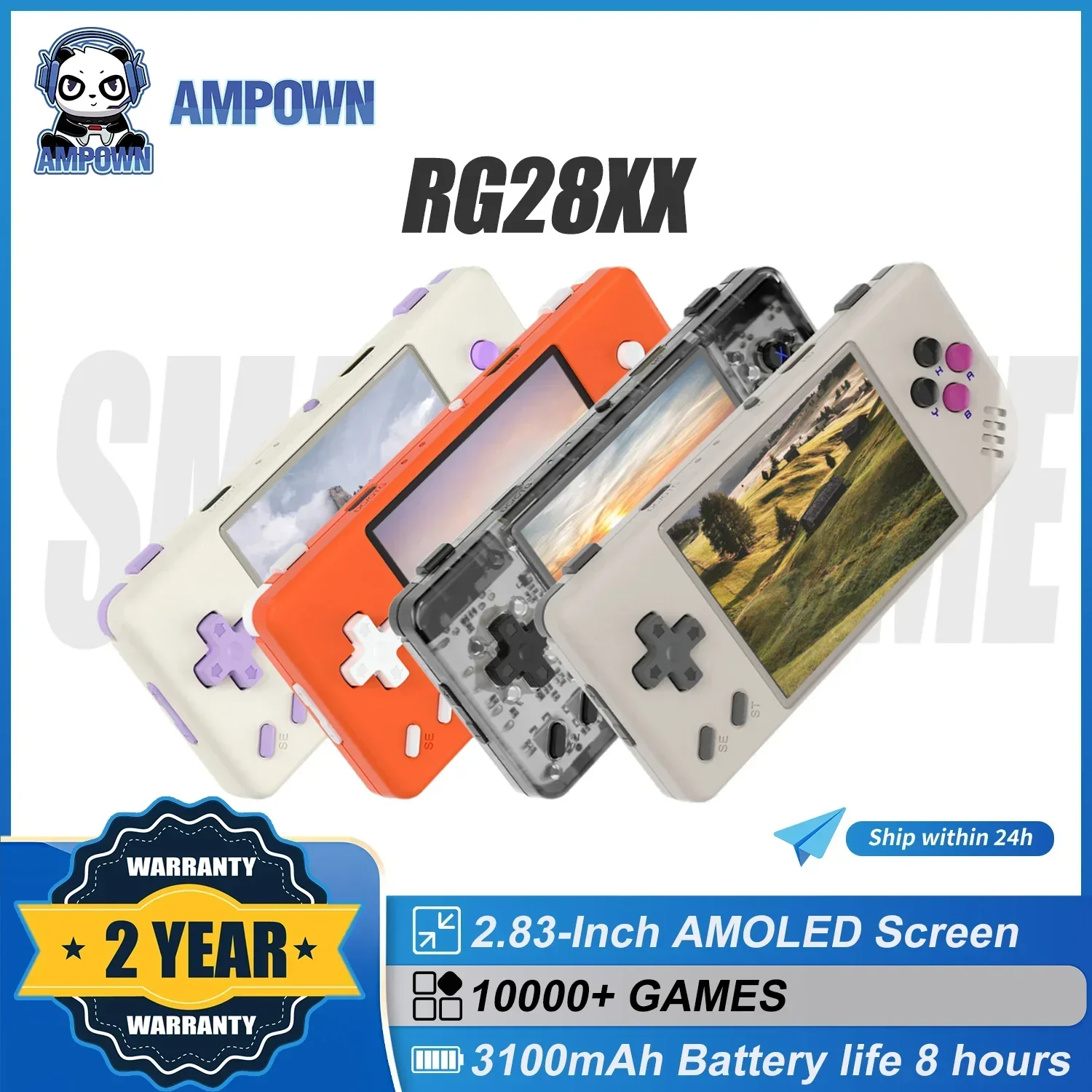 AMPOWN Anbernic RG28XX 2.83'' IPS Portable Handheld Game Players Linux System Retro Video Games Console Mini Arcade PS1 GB GBA