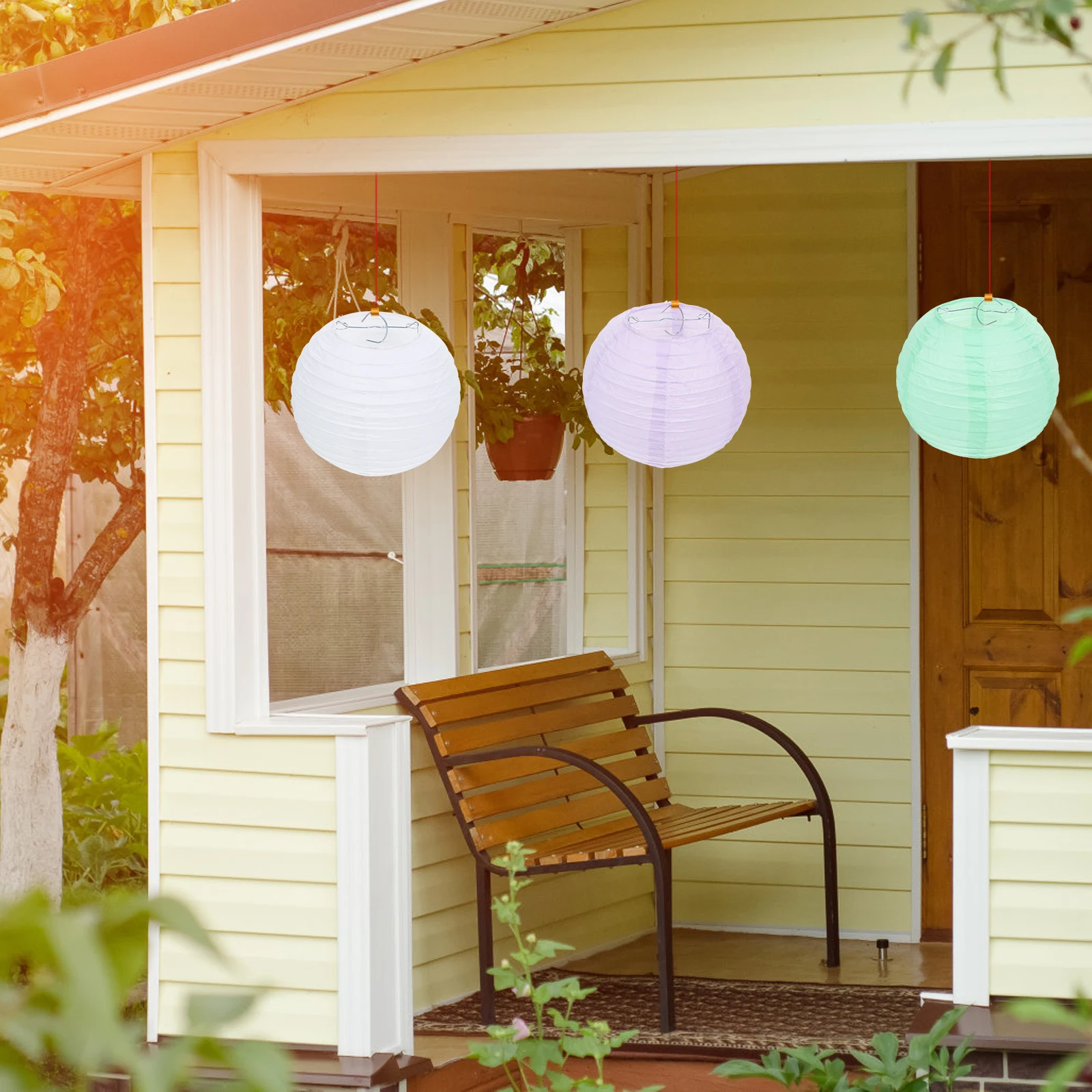 

12 Pcs Paper Lanterns High Quality Bright Colors Party Wedding Decor Steel Lanterns Pendants Wire Indoor Lighting