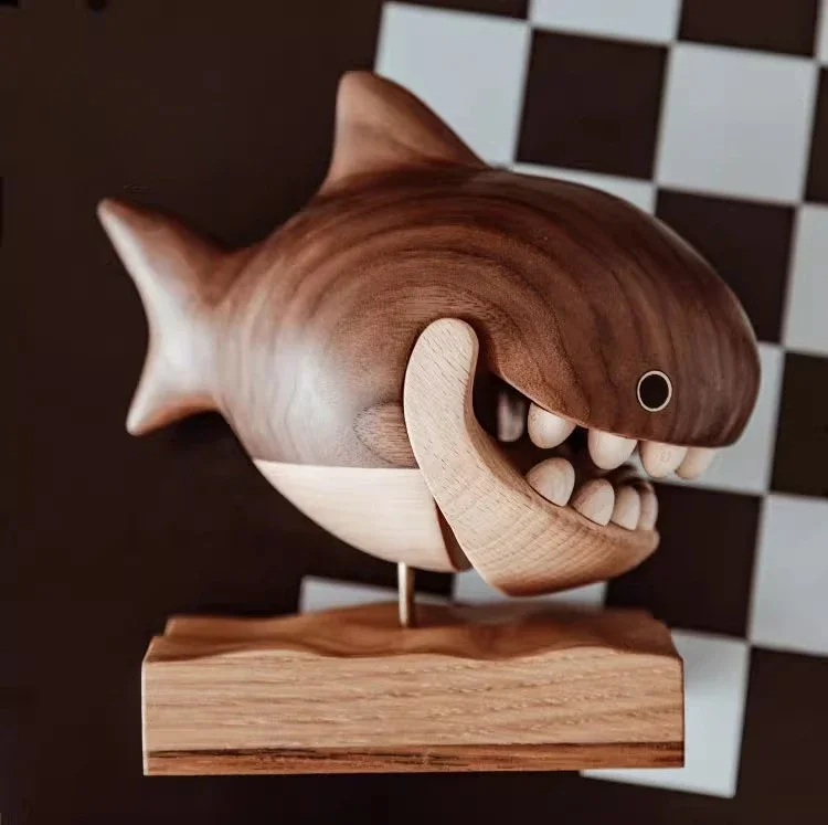 Baby tooth box light luxury ornament, happy shark solid wood