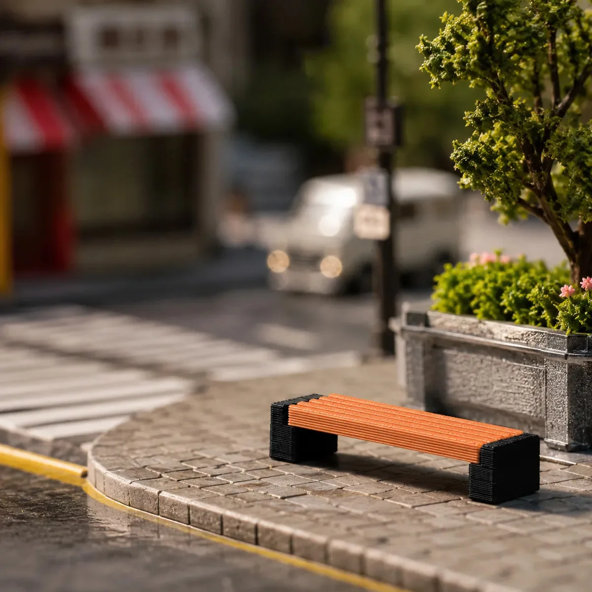 1:64 Park Long Bench 3D Printed Hot Wheels Car Model Street Mini Outdoor Scene Decor Ornament