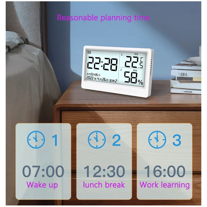 MY-13 medidor electrónico de temperatura y humedad para el hogar, pantalla grande, carga interior, retroiluminación Digital, termómetro, despertador