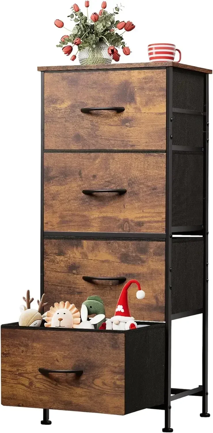 

Dresser with 4 Drawers, Fabric Storage Tower, Organizer Unit for Bedroom, Hallway, Entryway, Closets, Sturdy Steel Frame