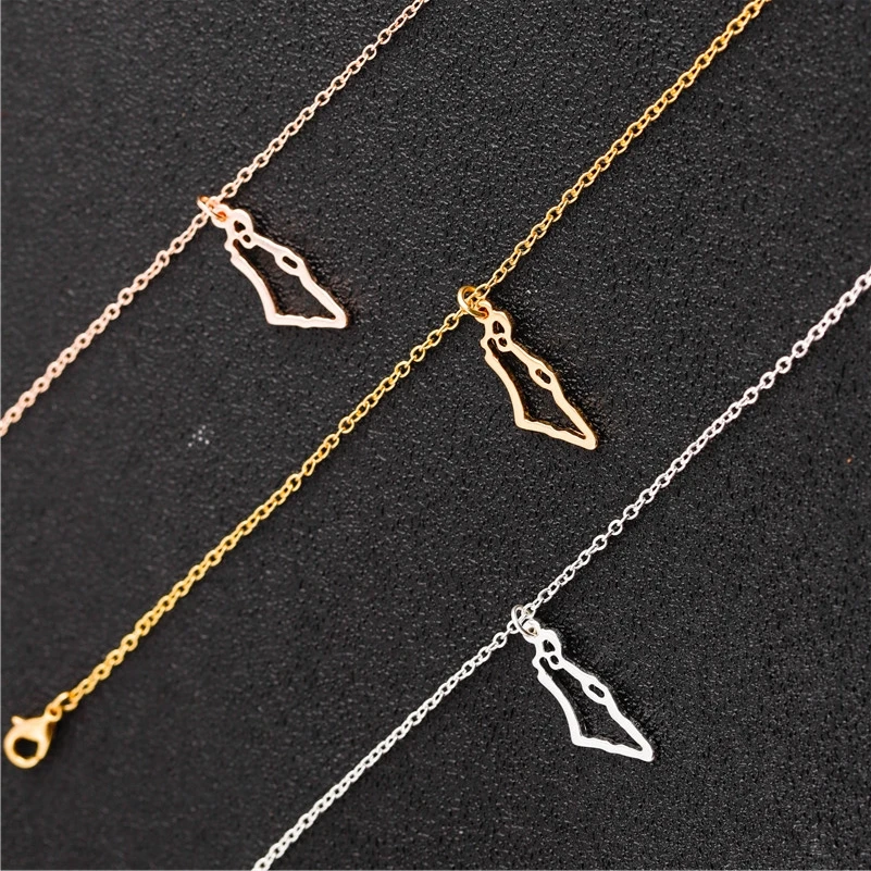 قلادة على شكل خريطة إسرائيلية صغيرة من الفولاذ المقاوم للصدأ بلد إسرائيلي أرض يهودية عبرية ساحرة على شكل سلسلة طوق للنساء